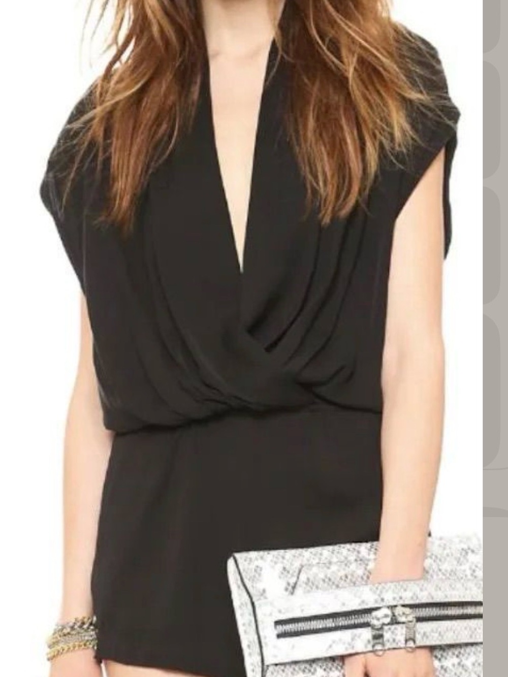 L’AGENCE Silk Draped Romper Black Deep V Cap Sleeve Size 4 NWT